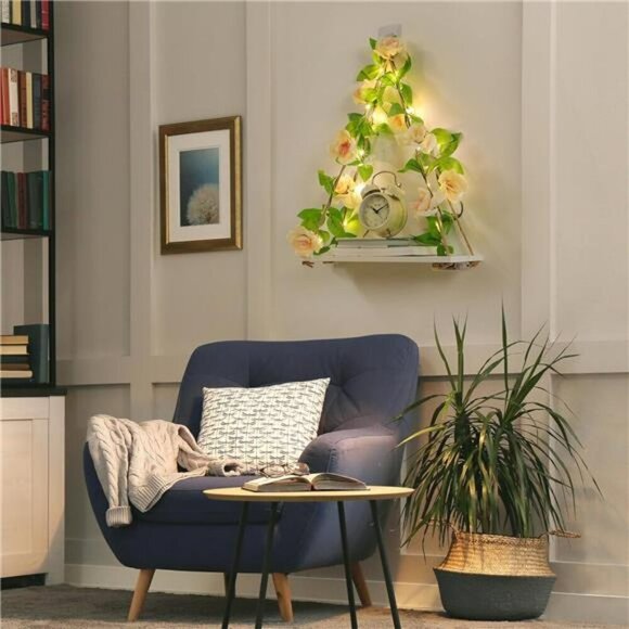 Floating Boho Wall Shelves Hanging Plant Shelf No Drill Rustic Wood Decor Set - Picture 2 of 7